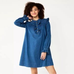 Draper James RSVP Denim Ruffled Shift Dress S